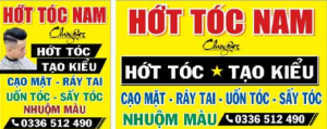 Mẫu biển quảng bảng hiệu cắt tóc nam nữ in bạt màu sắc sặc sỡ